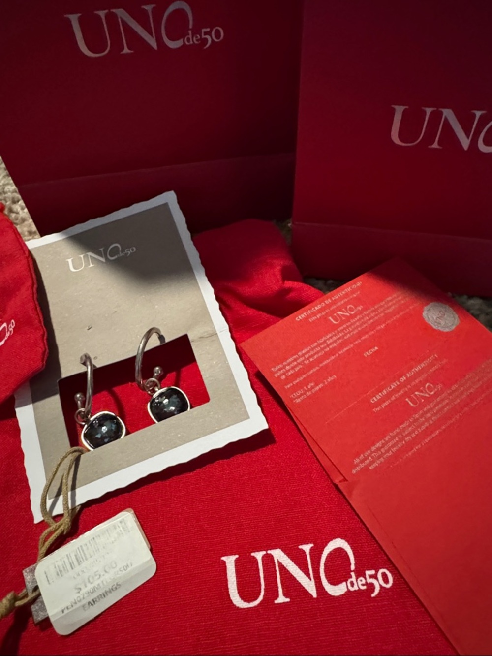 UNO de 50 Silver with Blue Stone Earrings